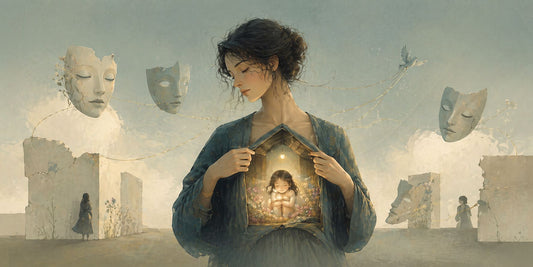 Illustrazione simbolica sulle ferite emotive dell’infanzia e il loro riflesso nelle relazioni adulte, per un articolo di Beatrice Lencioni Counselor a Torino.