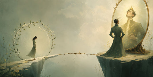 Immagine concettuale sul significato del narcisista nelle relazioni, con una figura che ritrova i propri confini emotivi in un paesaggio simbolico.