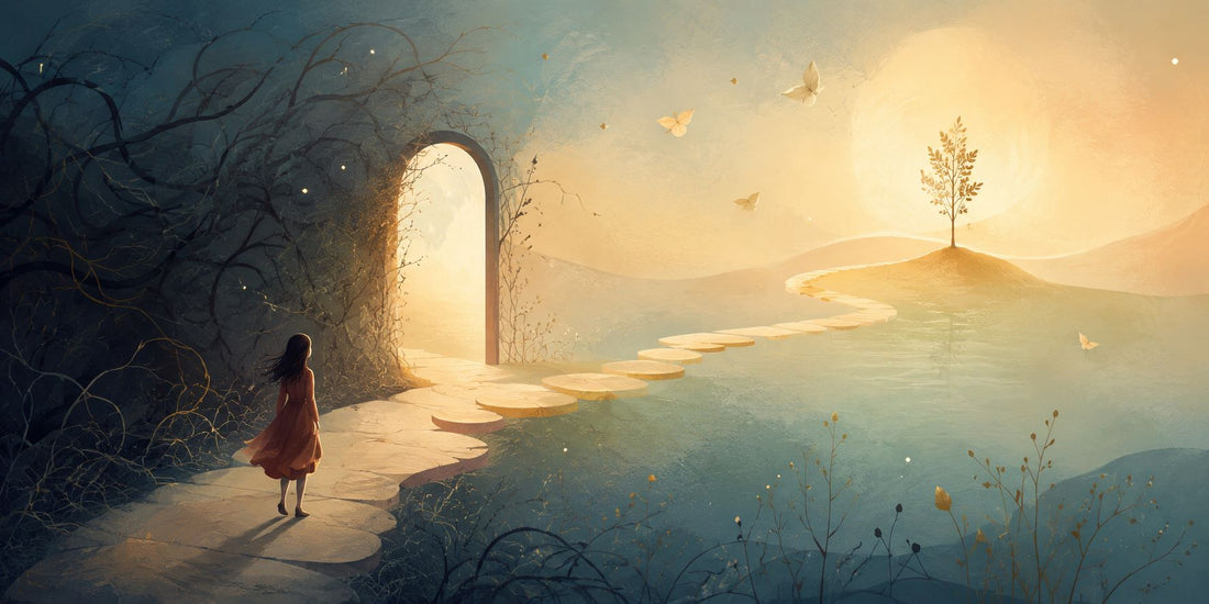 Illustrazione concettuale di un percorso di crescita personale con una figura che cammina verso una luce interiore, simbolo di consapevolezza, ascolto e cambiamento, per articolo di Beatrice Lencioni Counselor Relazionale a Torino.